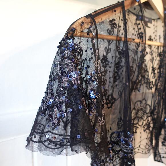 Vintage Y2K Sheer Sequin Mesh Shrug Womens XS Black Cropped Whimsigoth Fairy Top - Picture 4 of 8